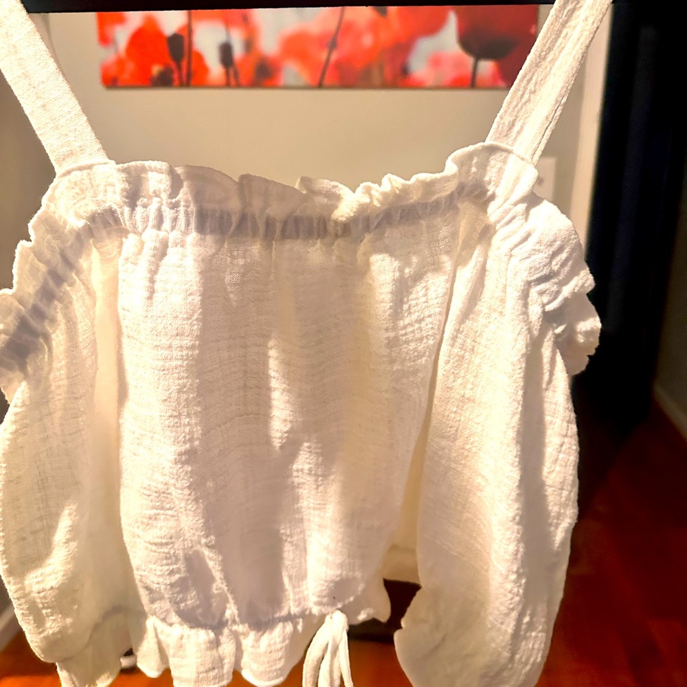 White crop top with adjustable tie